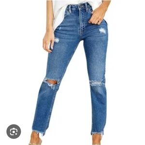 D Jeans / High Rise Distressed Raw Hem Skinny Straight Jeans / Size 8